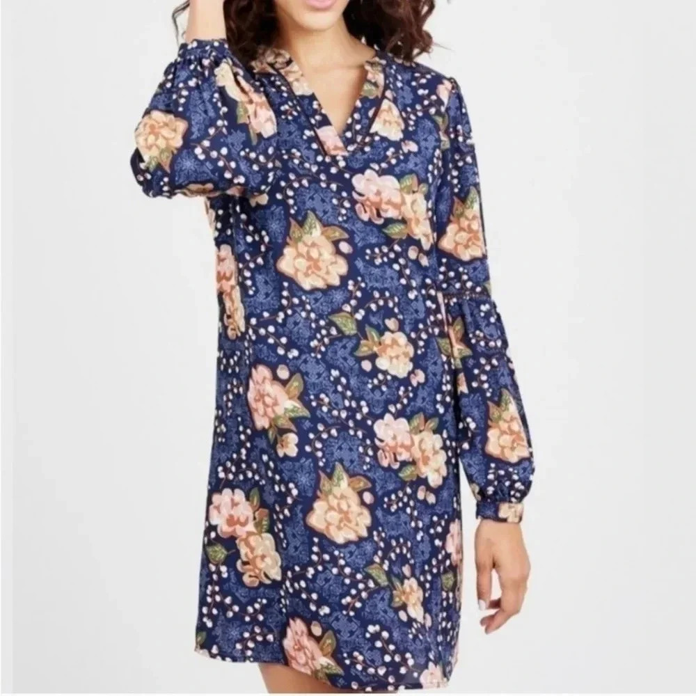 Octavia Shift Dress Navy Blue Floral Size Medium